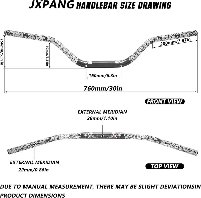 JXPANG Universal 1 1/8" 28mm Dirt Bike Handlebars 6063 Aluminum,Upgraded Pit Bike Handlebar With Foam Pad & Anti-Slip Handlebar Grips & Riser Mount Clamp For Motocross Pit Dirt Bike ATV Quad (Style A-Black) - Image 5